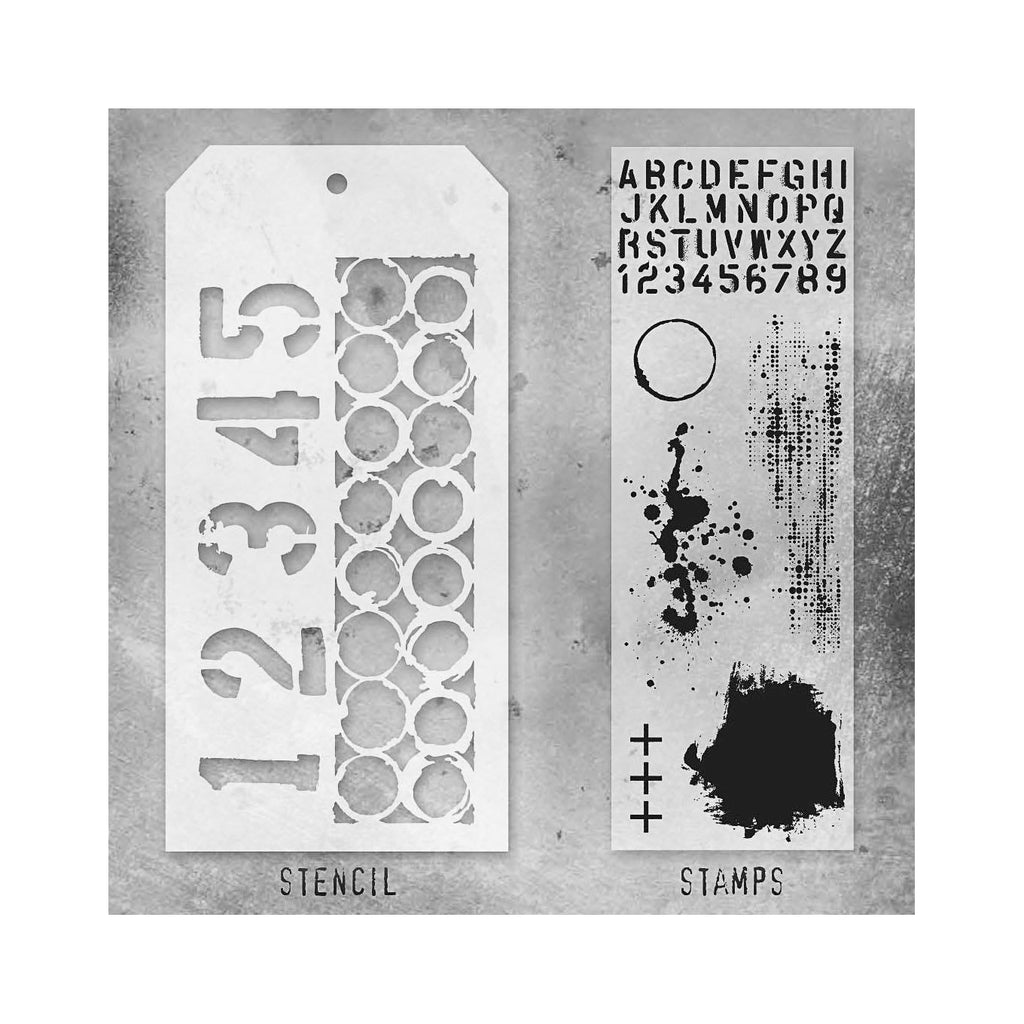 Tim Holtz Clear Stamps and Stencil Grunged, Numbered and Ringer thmm122 product image