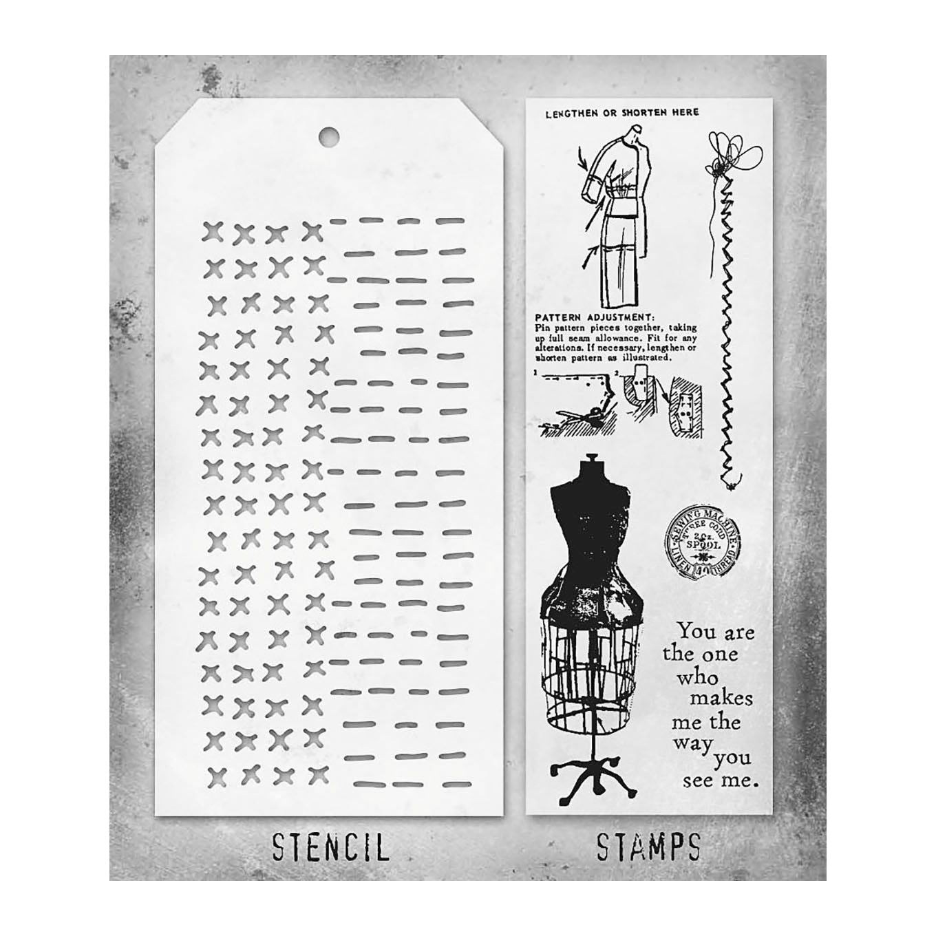 Tim Holtz Clear Stamps and Stencil Haberdashery, Stitched and Dashes thmm142 product image