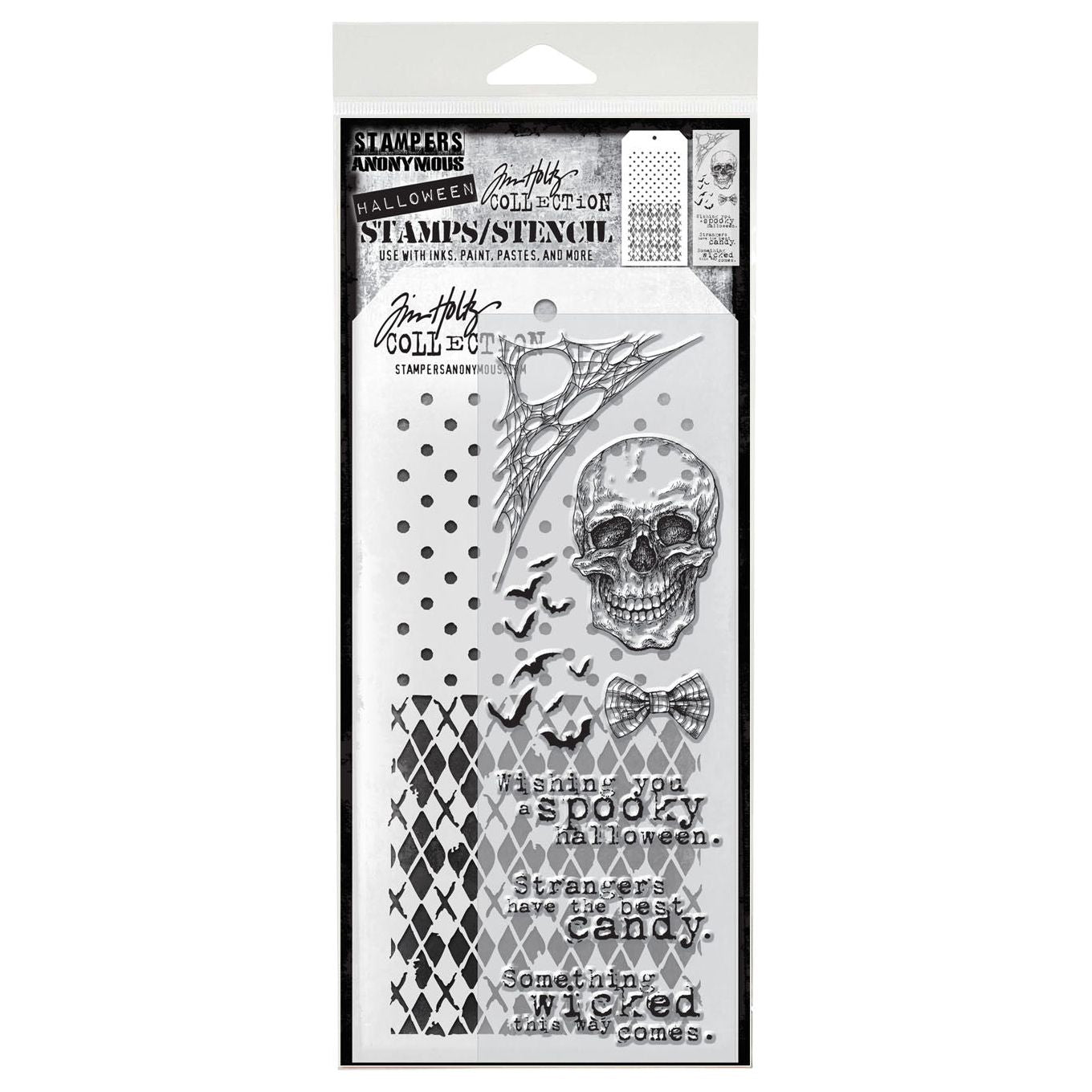 Tim Holtz Clear Stamps and Stencil Halloween Collection, Polkadot, Argyle thmm128