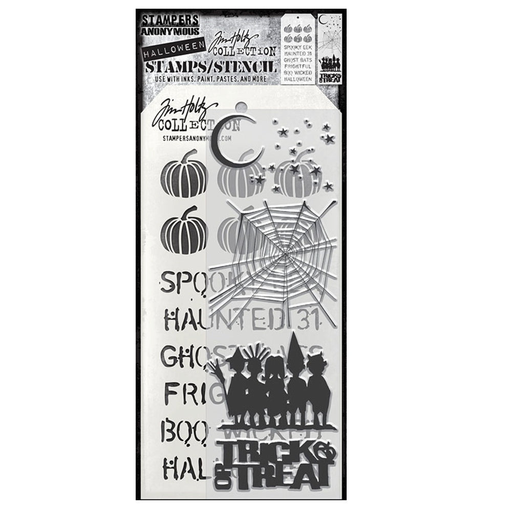 Tim Holtz Clear Stamps and Stencil Halloween Cutouts, Pumpkins, Halloween thmm203