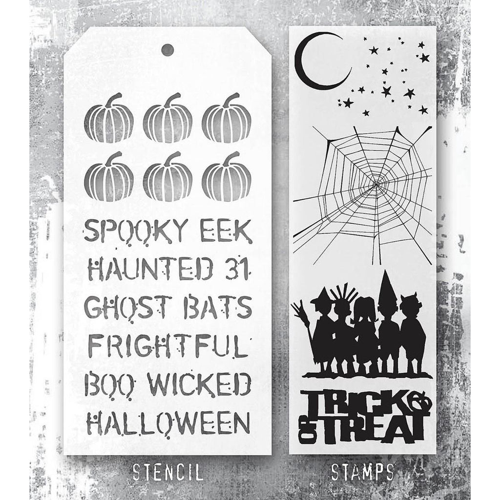 Tim Holtz Clear Stamps and Stencil Halloween Cutouts, Pumpkins, Halloween thmm203 stamp and stencil image