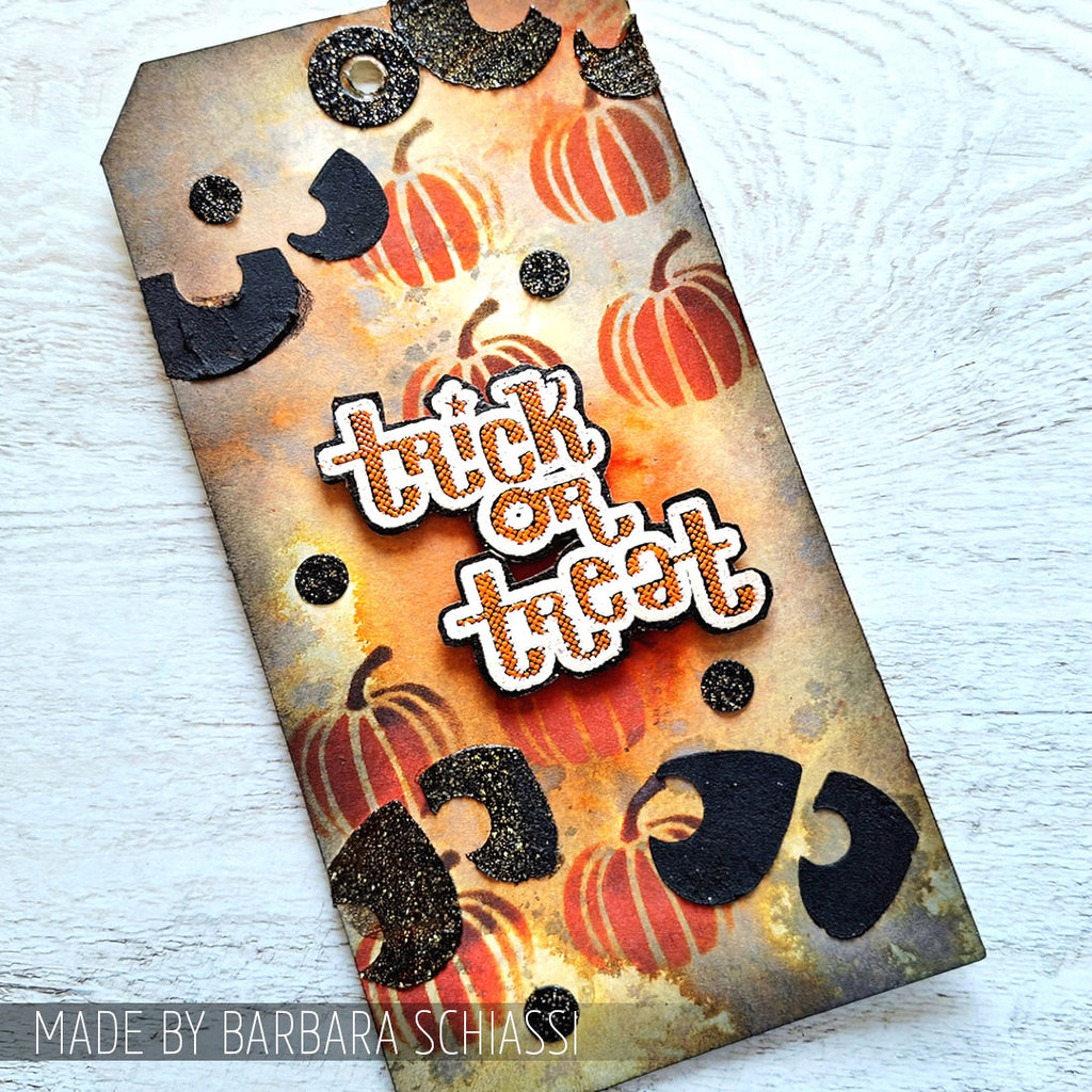 Tim Holtz Clear Stamps and Stencil Halloween Cutouts, Pumpkins, Halloween thmm203 pumpkin trick or treat bag barbara schiassi