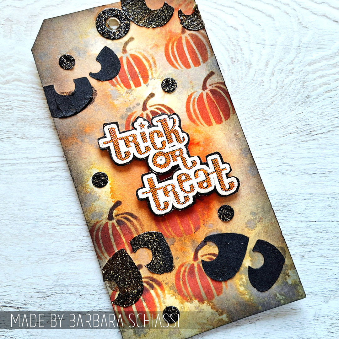 Tim Holtz Clear Stamps and Stencil Halloween Cutouts, Pumpkins, Halloween thmm203 pumpkin trick or treat bag barbara schiassi