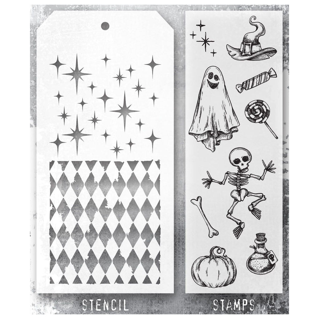 Tim Holtz Clear Stamps and Stencil Halloween Doodles, Harlequin and Sparkle thmm145 product image