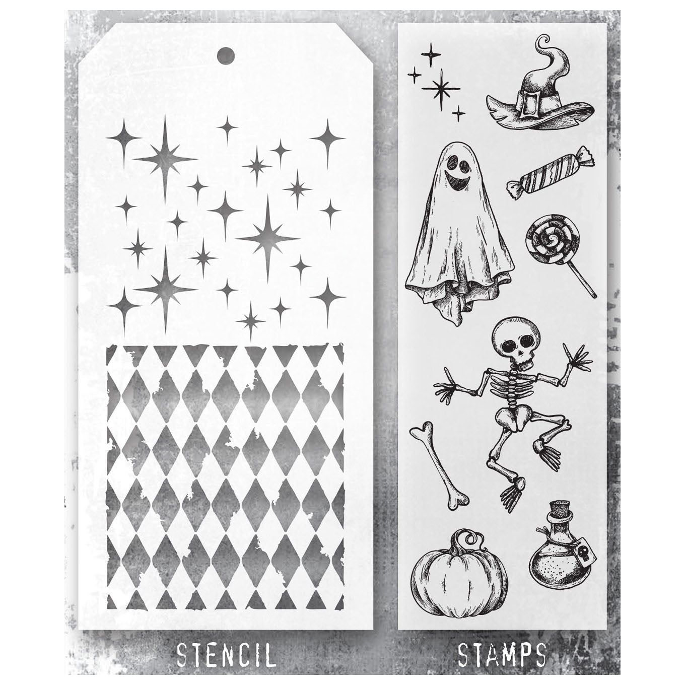 Tim Holtz Clear Stamps and Stencil Halloween Doodles, Harlequin and Sparkle thmm145 product image