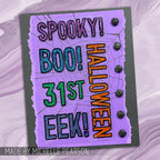 Tim Holtz Clear Stamps and Stencil Halloween Outlines, Peekaboo, Spellbound thmm199 glitter halloween card michelle pearson