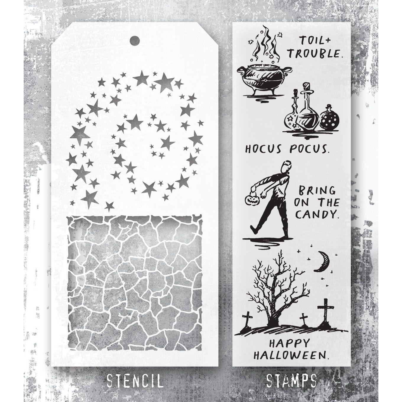 Tim Holtz Clear Stamps and Stencil Halloween Sketch, Crackle, Hocus Pocus thmm193 image 1