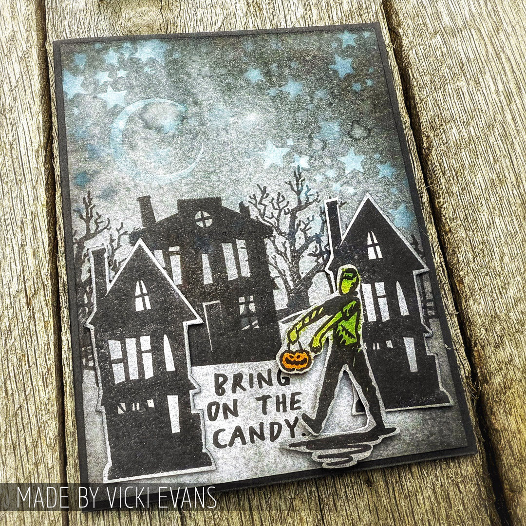 Tim Holtz Clear Stamps and Stencil Halloween Sketch, Crackle, Hocus Pocus thmm193 monster
