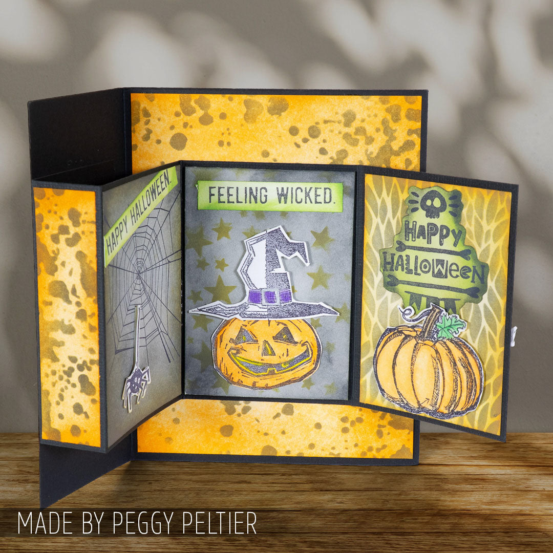 Tim Holtz Clear Stamps and Stencil Halloween Tidbits, Crossed, Polkadot thmm204 feeling wicked halloween fold out card peggy peltier