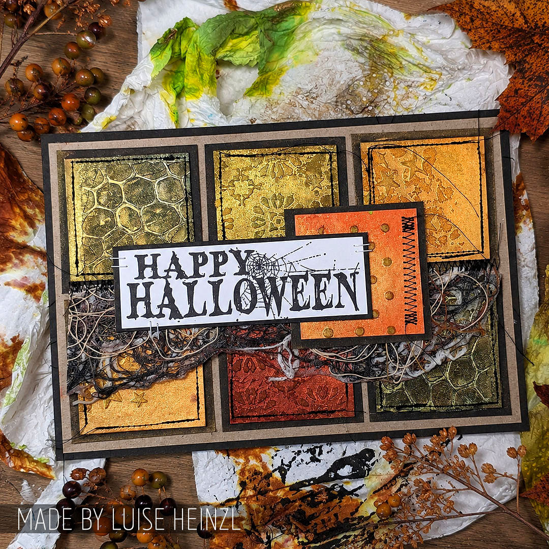 Tim Holtz Clear Stamps and Stencil Halloween Tidbits, Crossed, Polkadot thmm204 happy halloween card luise heinzl