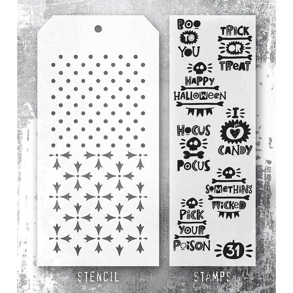 Tim Holtz Clear Stamps and Stencil Halloween Tidbits, Crossed, Polkadot thmm204 stamp and stencil image