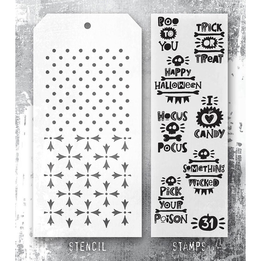 Tim Holtz Clear Stamps and Stencil Halloween Tidbits, Crossed, Polkadot thmm204 stamp and stencil image