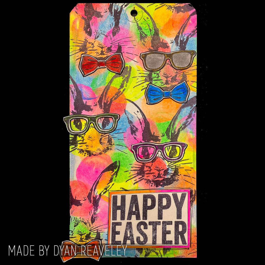 Tim Holtz Clear Stamps and Stencil Hipster Bunny, Plaid and Polkadot thmm164 bow ties