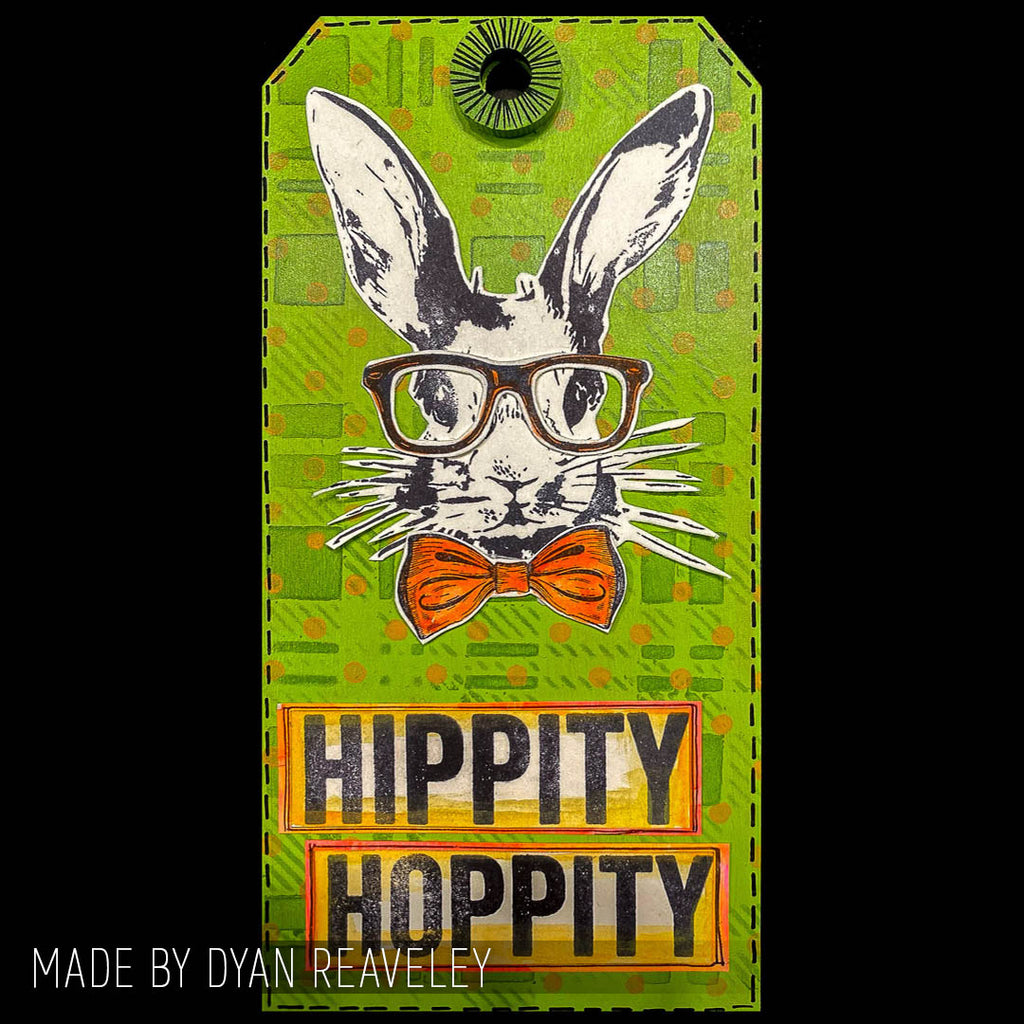 Tim Holtz Clear Stamps and Stencil Hipster Bunny, Plaid and Polkadot thmm164 green
