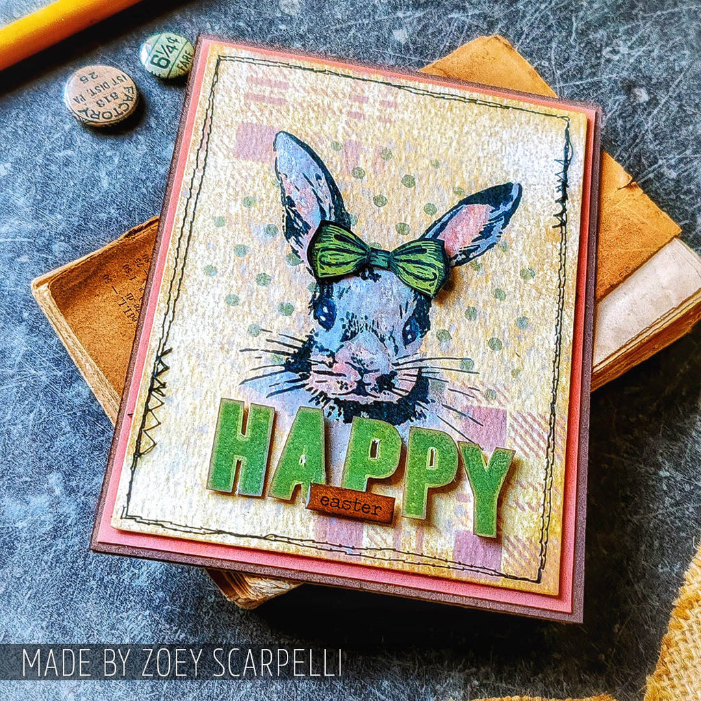 Tim Holtz Clear Stamps and Stencil Hipster Bunny, Plaid and Polkadot thmm164 hair bow