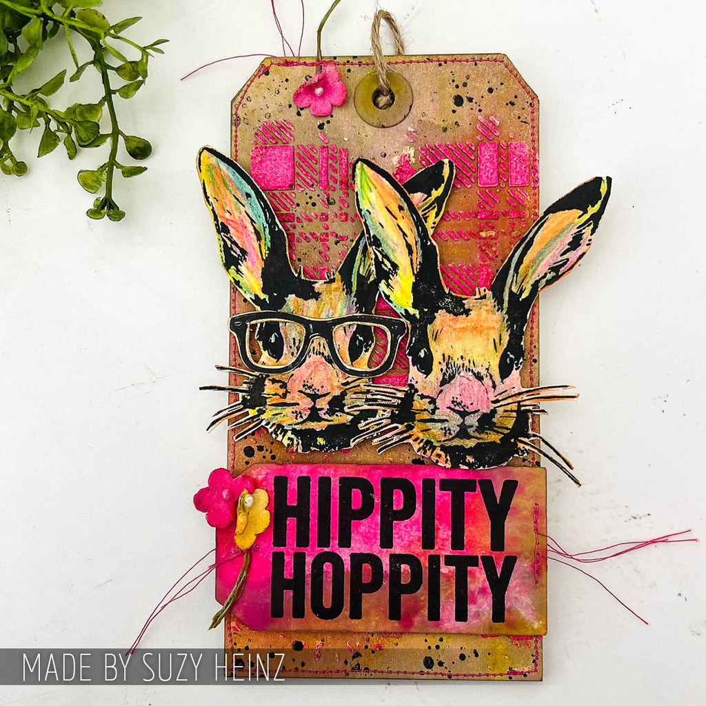 Tim Holtz Clear Stamps and Stencil Hipster Bunny, Plaid and Polkadot thmm164 pink