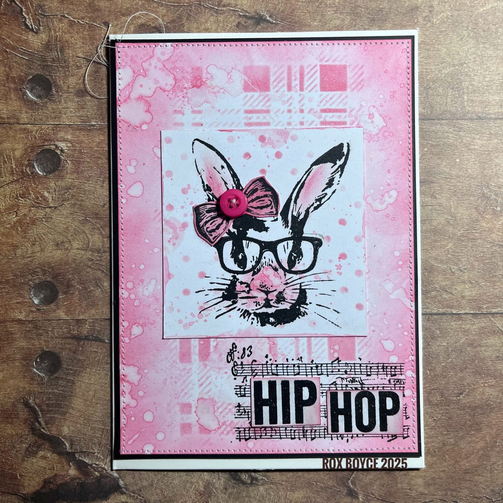 Tim Holtz Clear Stamps and Stencil Hipster Bunny, Plaid and Polkadot thmm164 pink bow | color-code:ALT03
