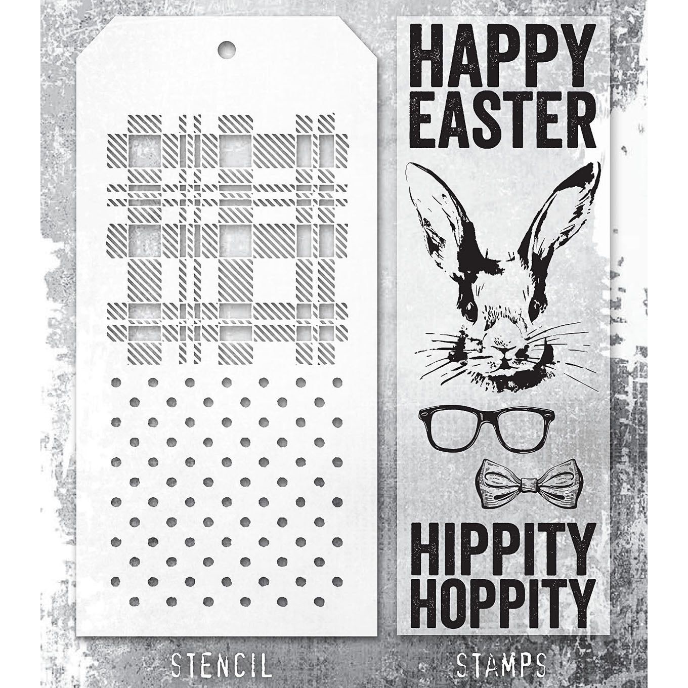 Tim Holtz Clear Stamps and Stencil Hipster Bunny, Plaid and Polkadot thmm164 product image