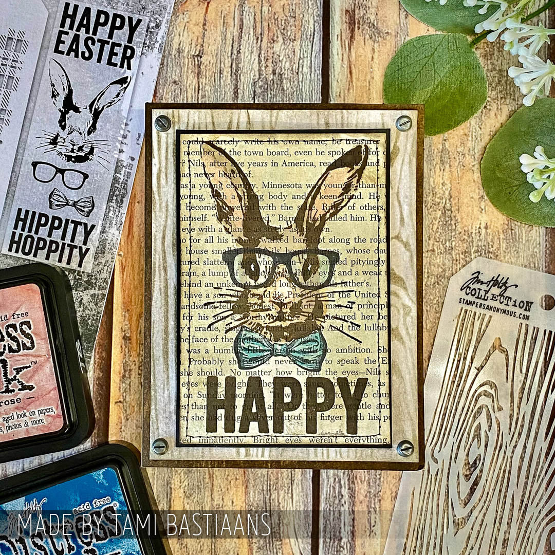 Tim Holtz Clear Stamps and Stencil Hipster Bunny, Plaid and