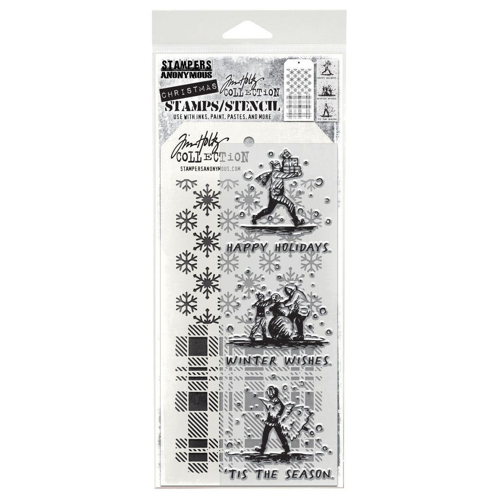 Tim Holtz Clear Stamps and Stencil Holiday Sketchbook, Plaid, Flurries thmm176