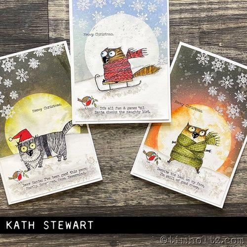 Tim Holtz Clear Stamps and Stencil Holiday Sketchbook, Plaid, Flurries thmm176 cute cats