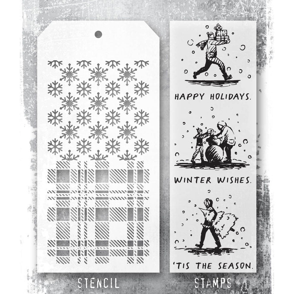 Tim Holtz Clear Stamps and Stencil Holiday Sketchbook, Plaid, Flurries thmm176 product image