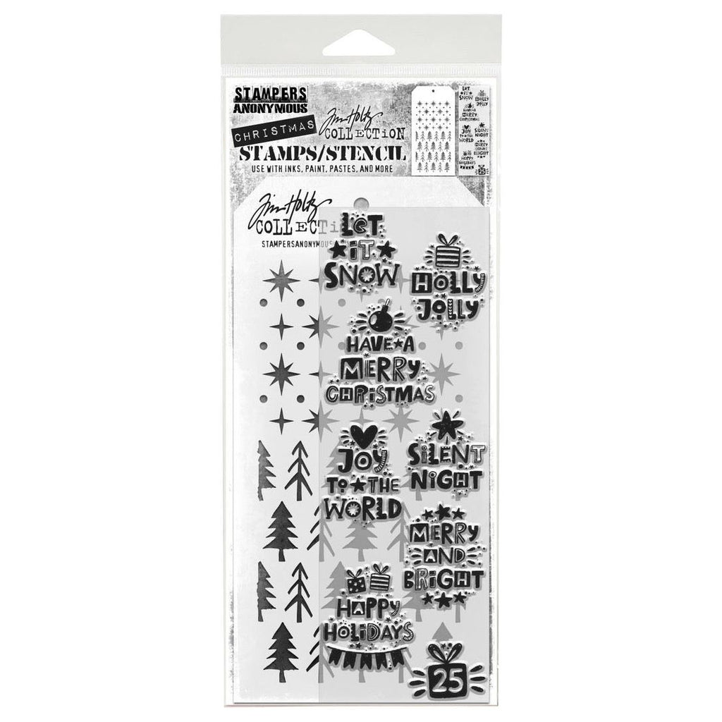 Tim Holtz Clear Stamps and Stencil Holiday Whatnots, Starry, Pines thmm188