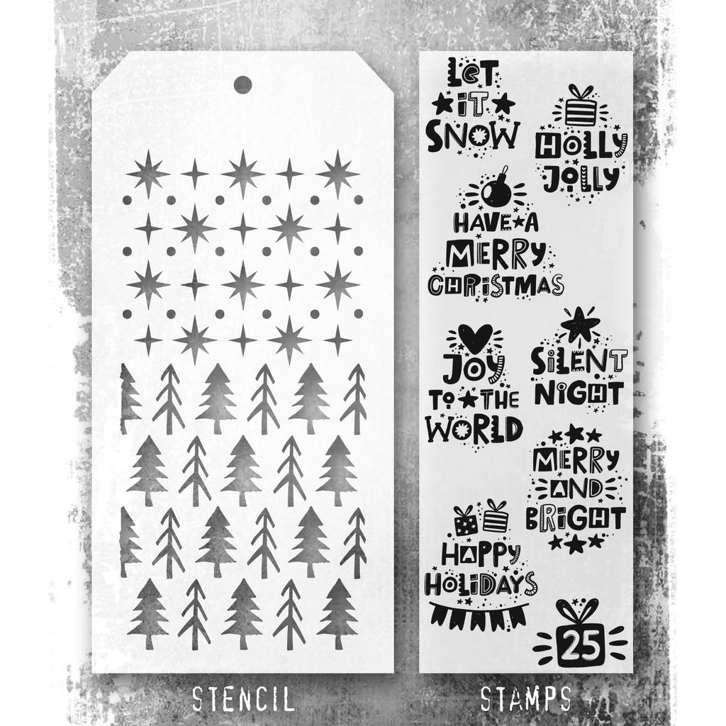 Tim Holtz Clear Stamps and Stencil Holiday Whatnots, Starry, Pines thmm188 product image