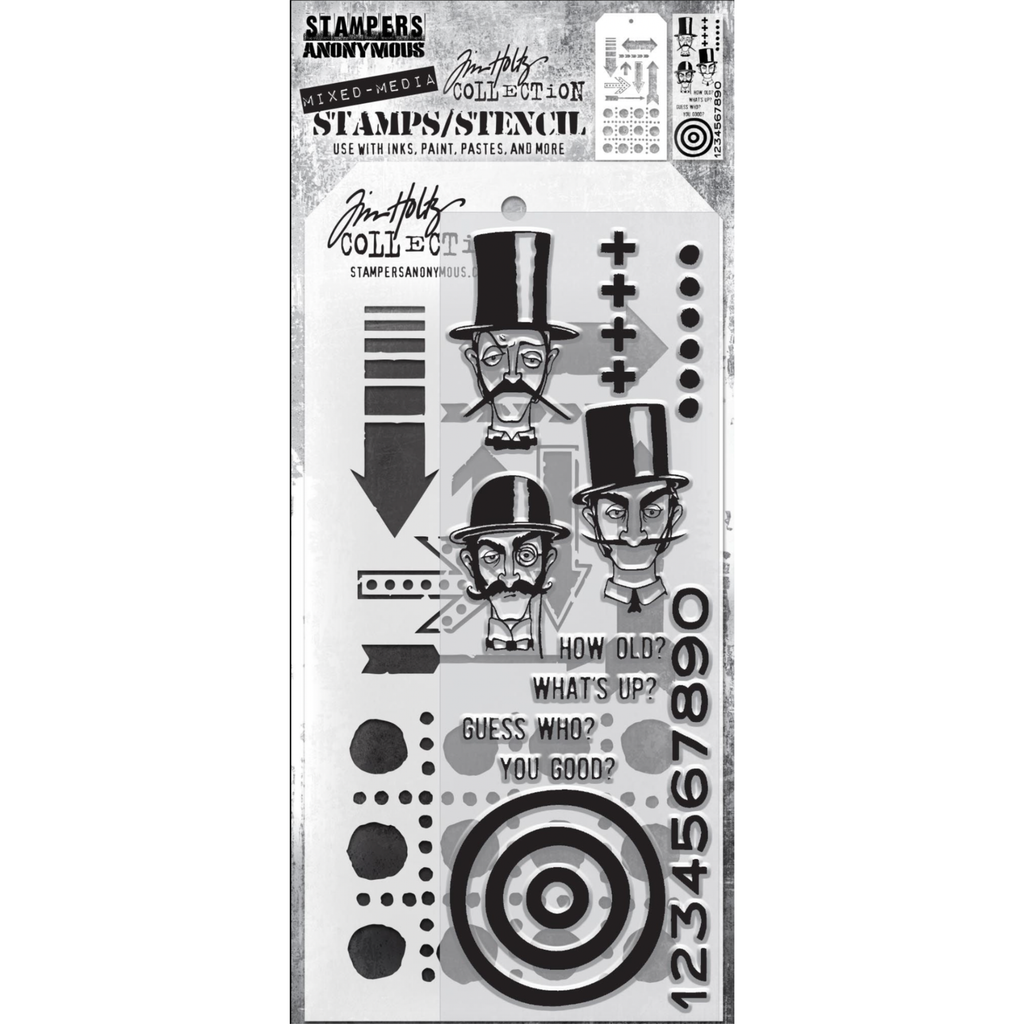 Tim Holtz Clear Stamps and Stencil Inquisitive, Arrows and Dotted Line thmm139