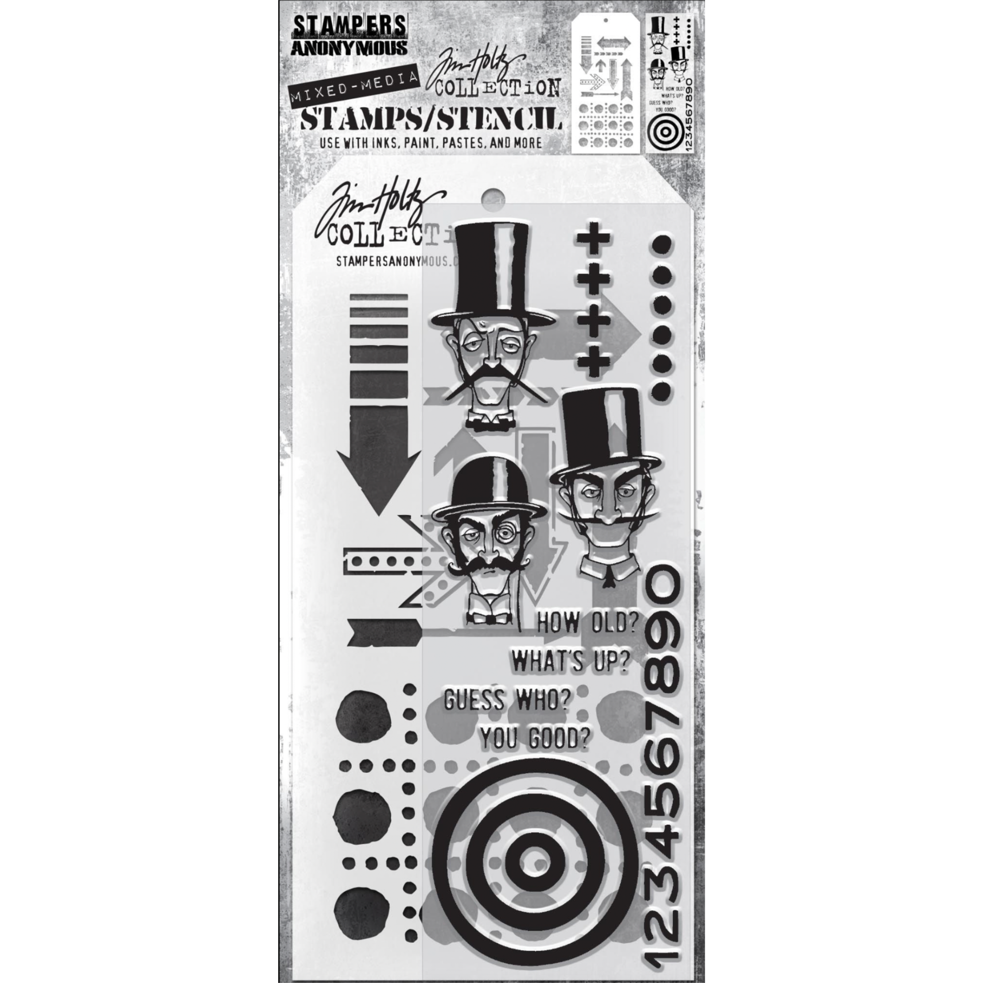 Tim Holtz Clear Stamps and Stencil Inquisitive, Arrows and Dotted Line thmm139