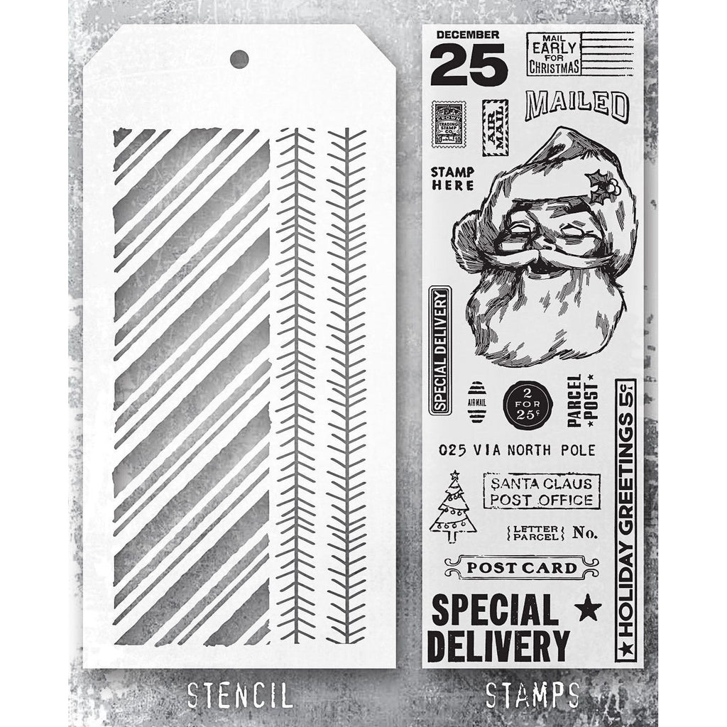 Tim Holtz Clear Stamps and Stencil Jolly Santa, Peppermint and Tinsel thmm154 product image