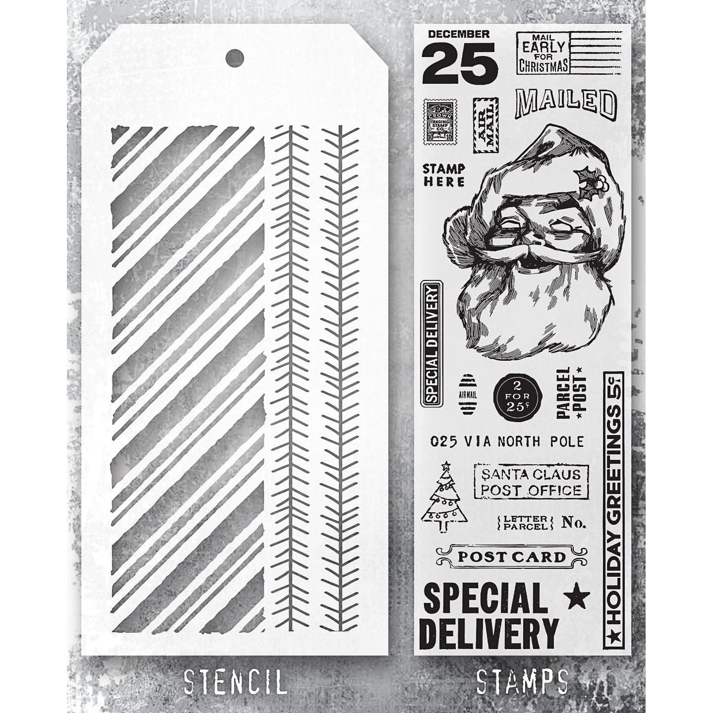 Tim Holtz Clear Stamps and Stencil Jolly Santa, Peppermint and Tinsel thmm154 product image