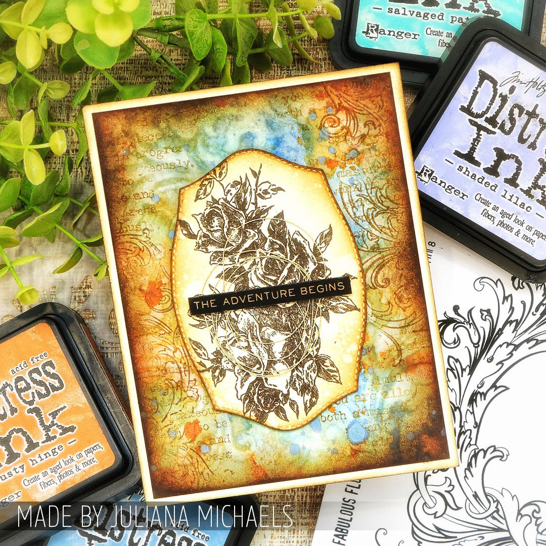 Tim Holtz Clear Stamps and Stencil Lady Rose, Woven and Linen thmm119 adventure