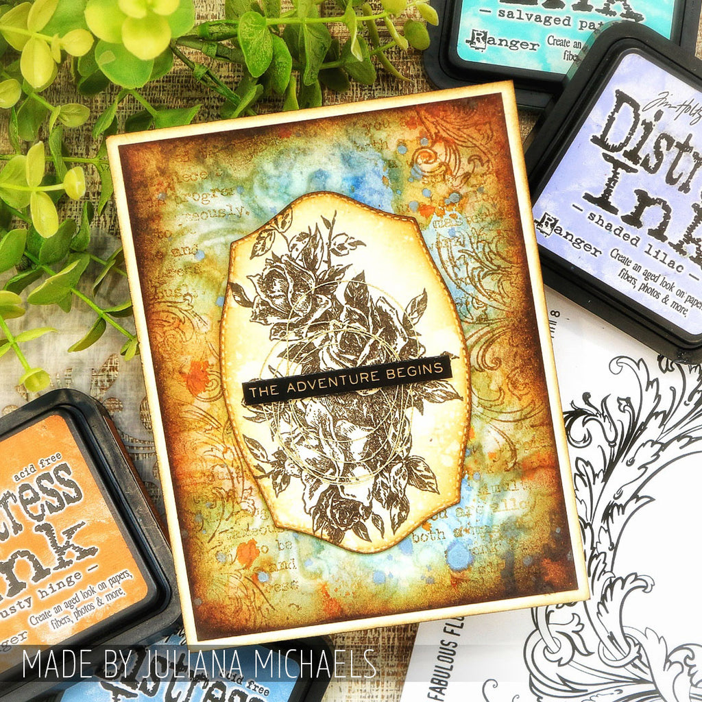 Tim Holtz Clear Stamps and Stencil Lady Rose, Woven and Linen thmm119 adventure