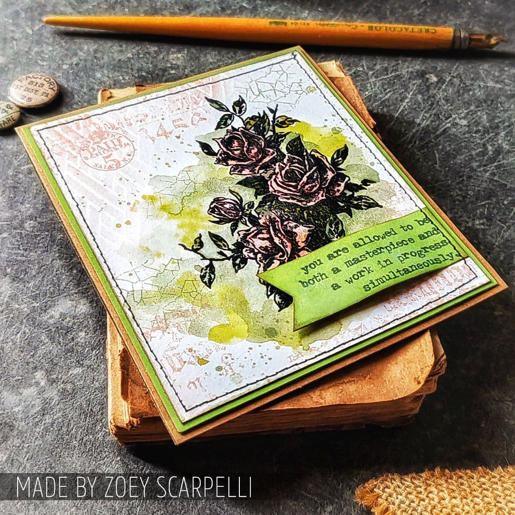 Tim Holtz Clear Stamps and Stencil Lady Rose, Woven and Linen thmm119 green