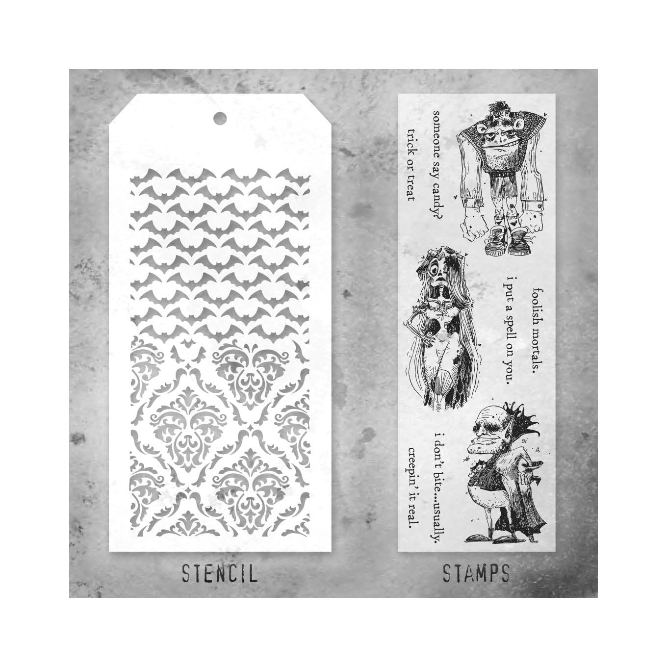 Tim Holtz Clear Stamps and Stencil Monster Reunion, Batground and Gothic thmm126 product image