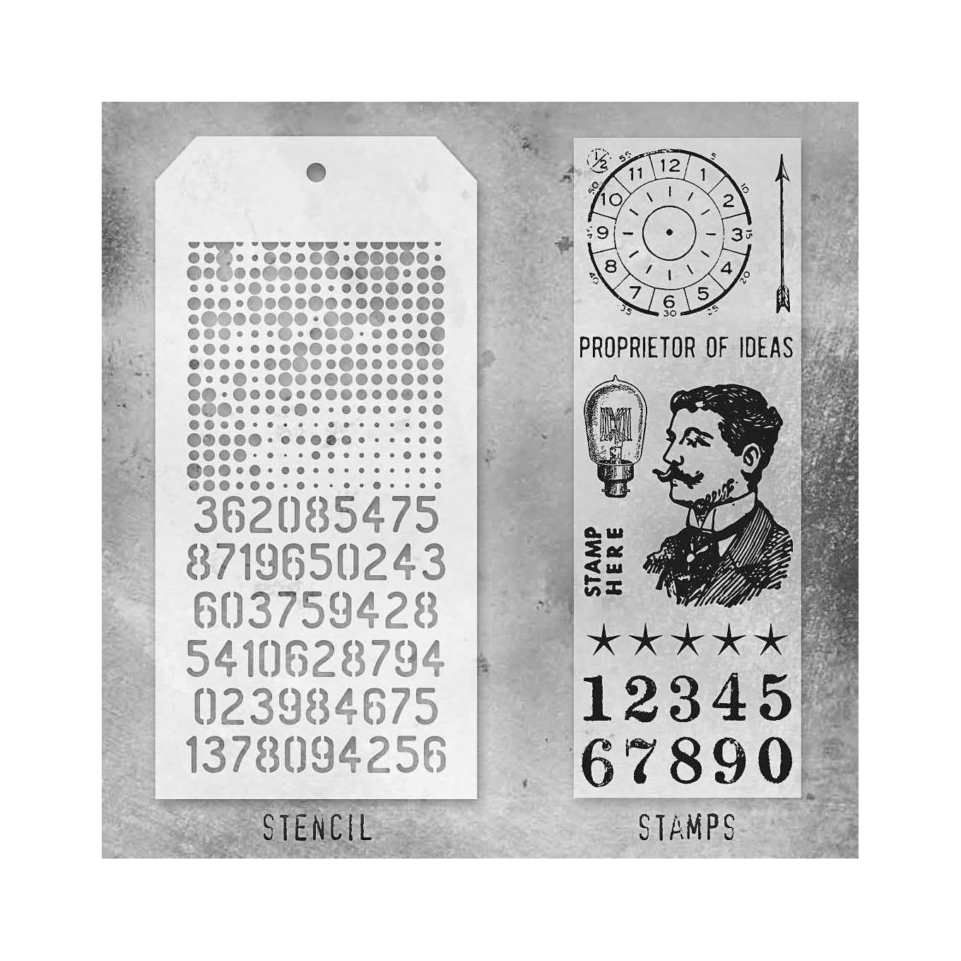 Tim Holtz Clear Stamps and Stencil Noble Gent, Halftone and Digits thmm118 product image