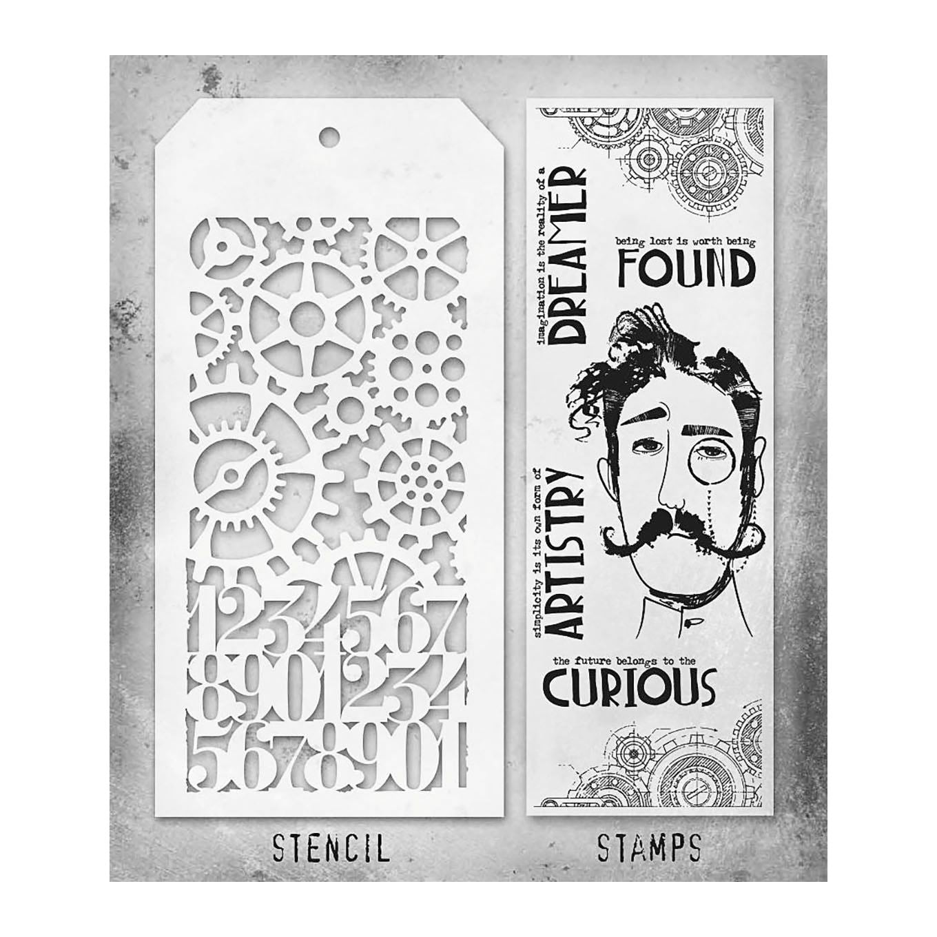Tim Holtz Clear Stamps and Stencil Observations, Gears and Countdown thmm137 product image