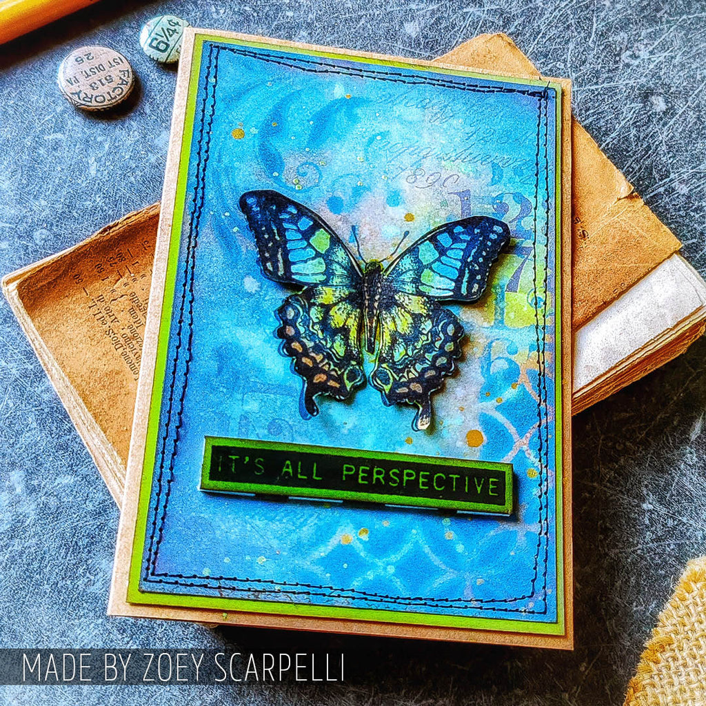 Tim Holtz Clear Stamps and Stencil Perspective, Flourish and Latticework thmm115 blue