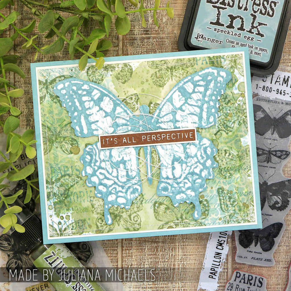Tim Holtz Clear Stamps and Stencil Perspective, Flourish and Latticework thmm115 green