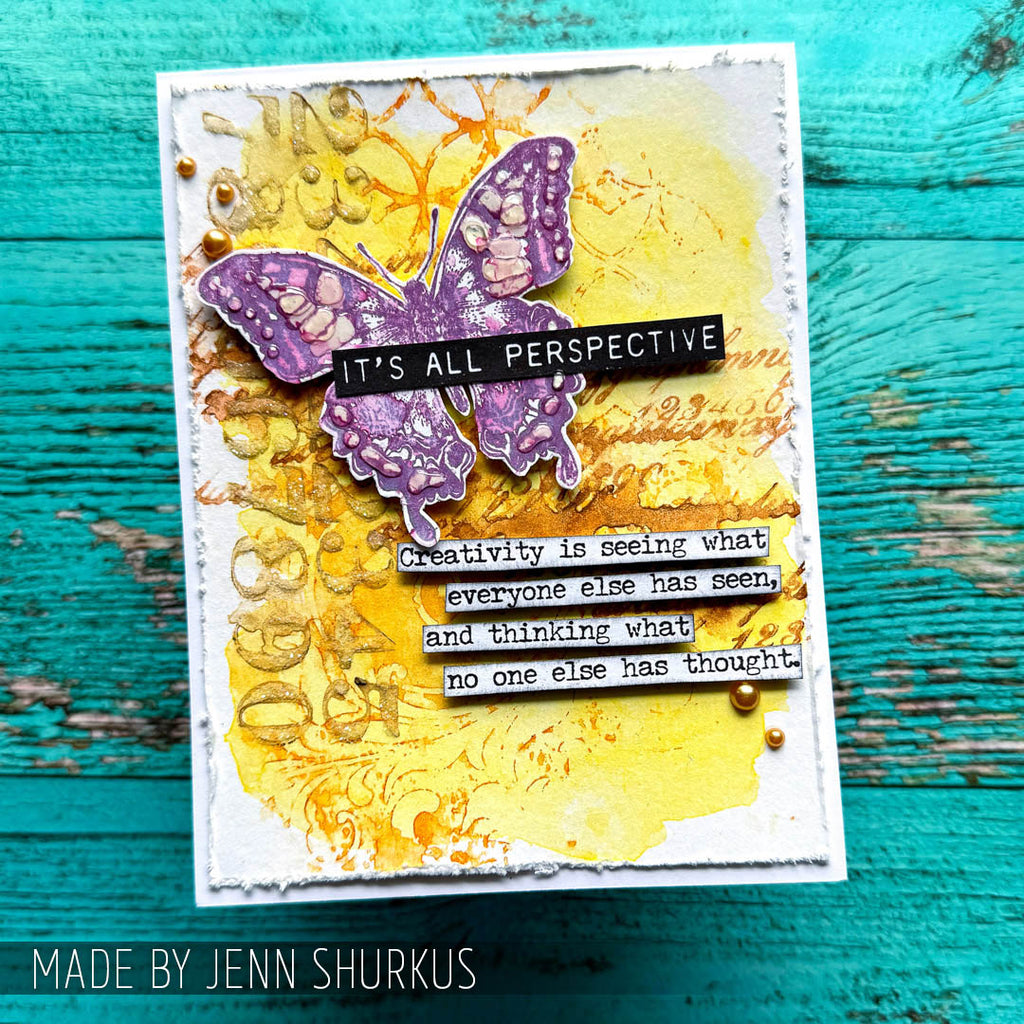 Tim Holtz Clear Stamps and Stencil Perspective, Flourish and Latticework thmm115 purple