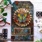 Tim Holtz Clear Stamps and Stencil Perspective, Flourish and Latticework thmm115 tag