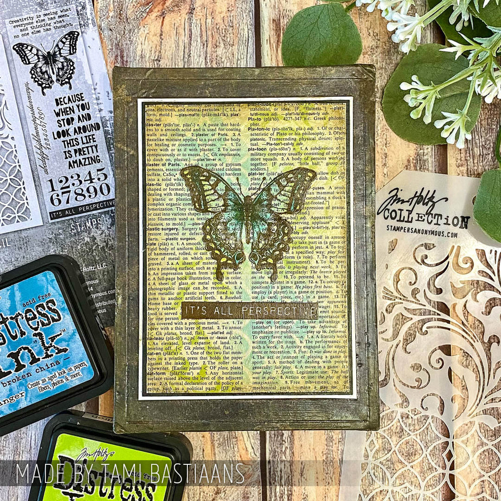 Tim Holtz Clear Stamps and Stencil Perspective, Flourish and Latticework thmm115 words