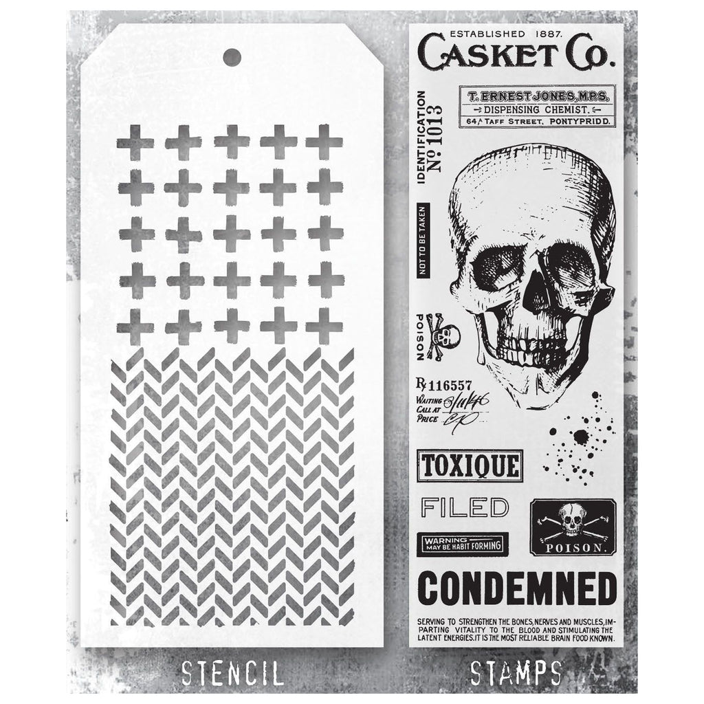 Tim Holtz Clear Stamps and Stencil Rest in Peace, Herringbone and Plus thmm148 product image
