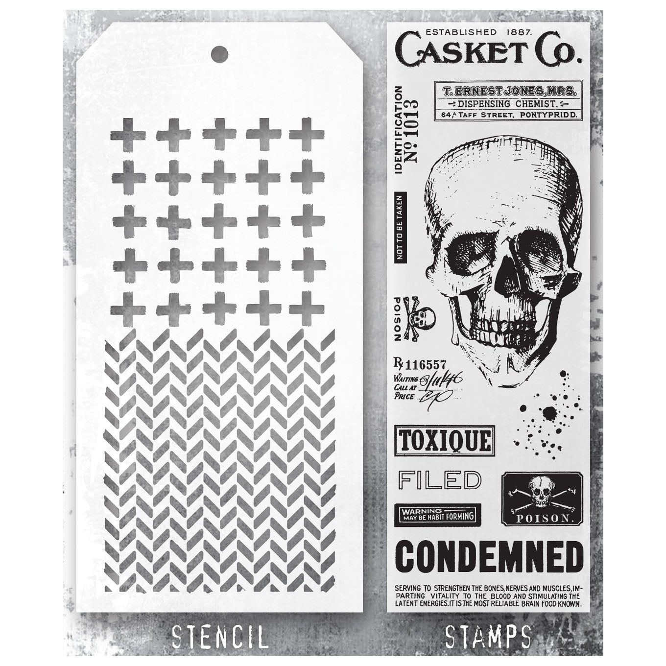 Tim Holtz Clear Stamps and Stencil Rest in Peace, Herringbone and Plus thmm148 product image
