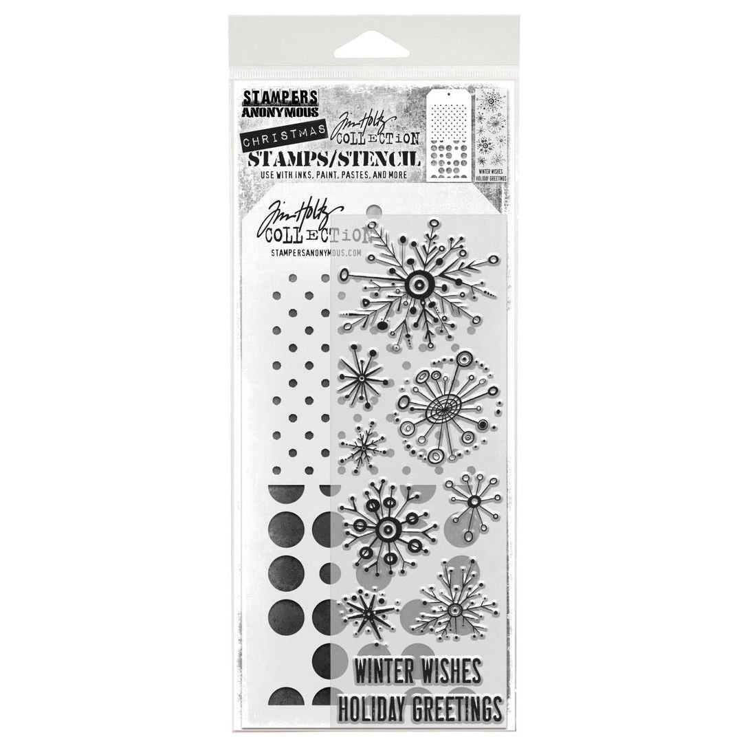 Tim Holtz Clear Stamps and Stencil Retro Flakes, Spots, Polkadot thmm185
