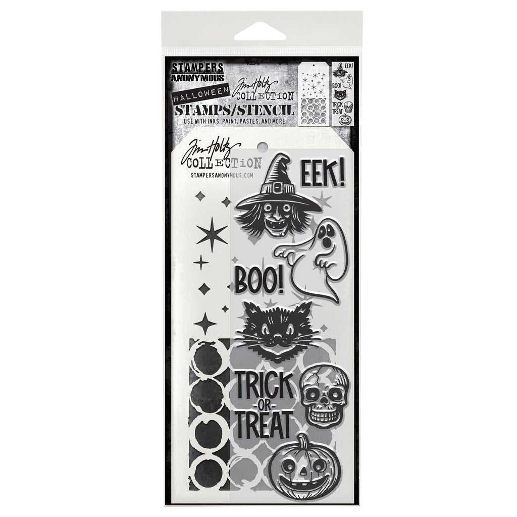 Tim Holtz Clear Stamps and Stencil Retro Frights, Ringer, Twinkle thmm198