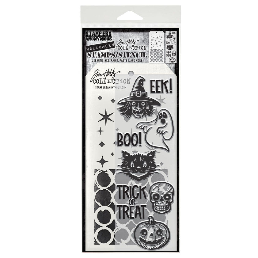 Tim Holtz Clear Stamps and Stencil Retro Frights, Ringer, Twinkle thmm ...