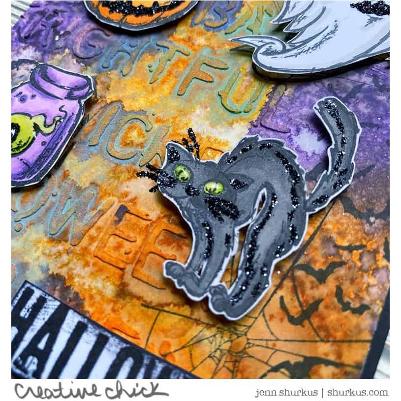 Tim Holtz Clear Stamps and Stencil Scared Silly, Code and String thmm130 cat
