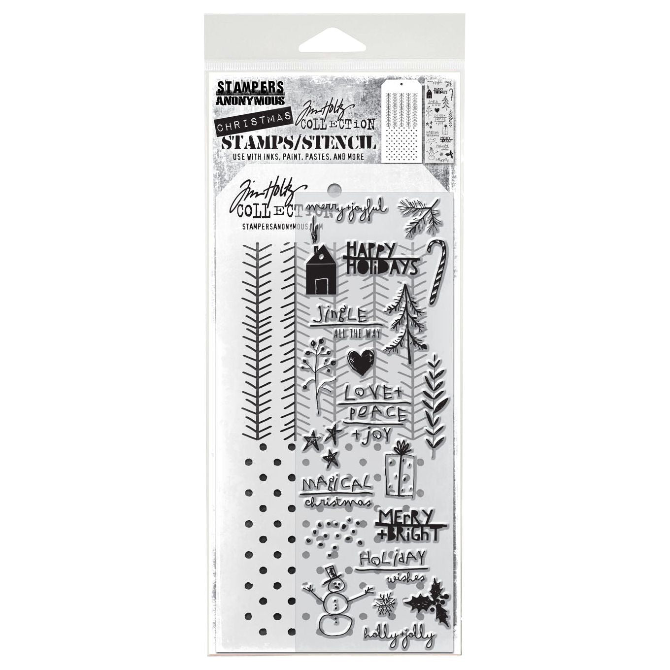 Tim Holtz Clear Stamps and Stencil Seasonal Scribble, Polkadot, Tinsel thmm136